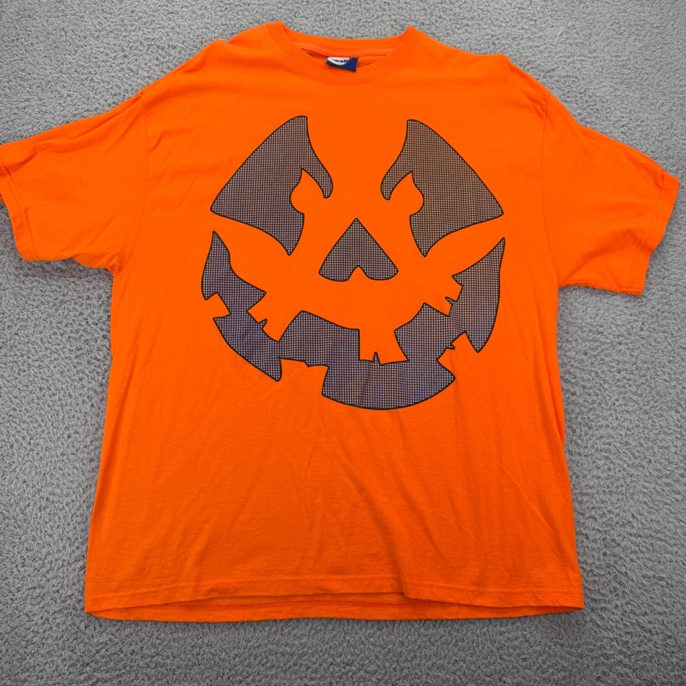 Halloween Mens XL Orange Jack-O-Lantern Graphic T-Shirt Cotton Pumpkin Face